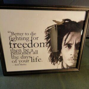 sz8x10 FRAMED ICON SINGER BOB MARLEY QUOTE IN BLACK GLASS FRAME PHOTO LD 3549